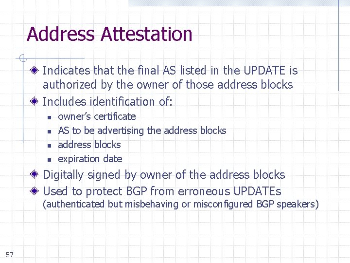 Address Attestation Indicates that the final AS listed in the UPDATE is authorized by