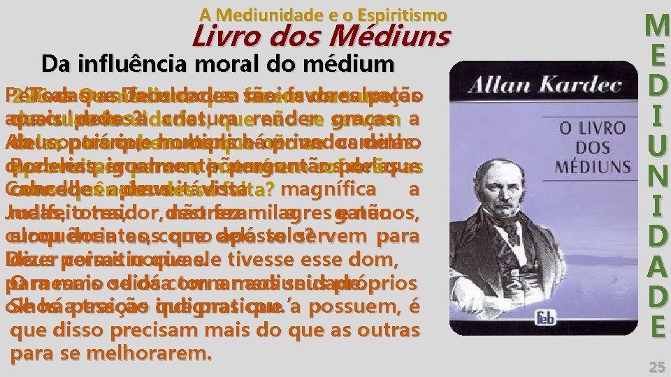 A Mediunidade e o Espiritismo Livro dos Médiuns Da influência moral do médium Pensas