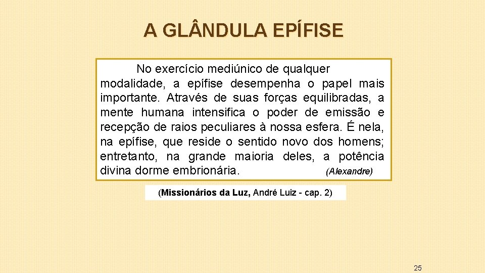 A GL NDULA EPÍFISE No exercício mediúnico de qualquer modalidade, a epífise desempenha o