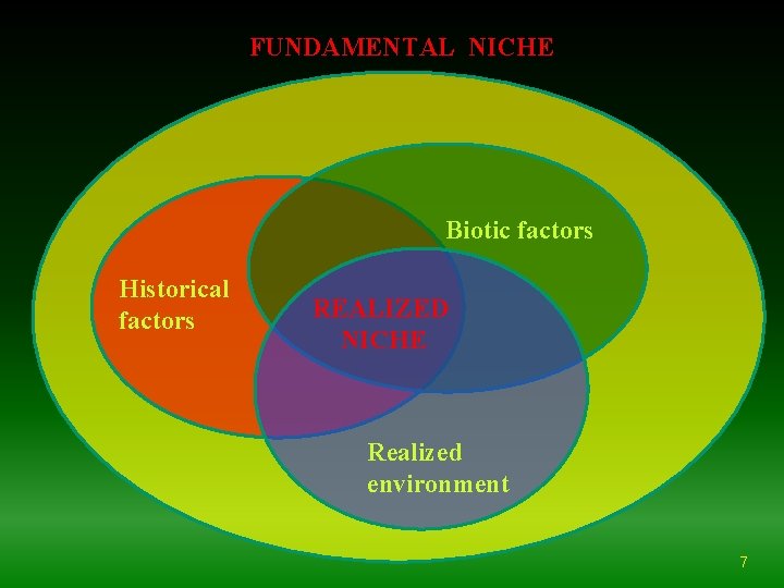 FUNDAMENTAL NICHE Biotic factors Historical factors REALIZED NICHE Realized environment 7 