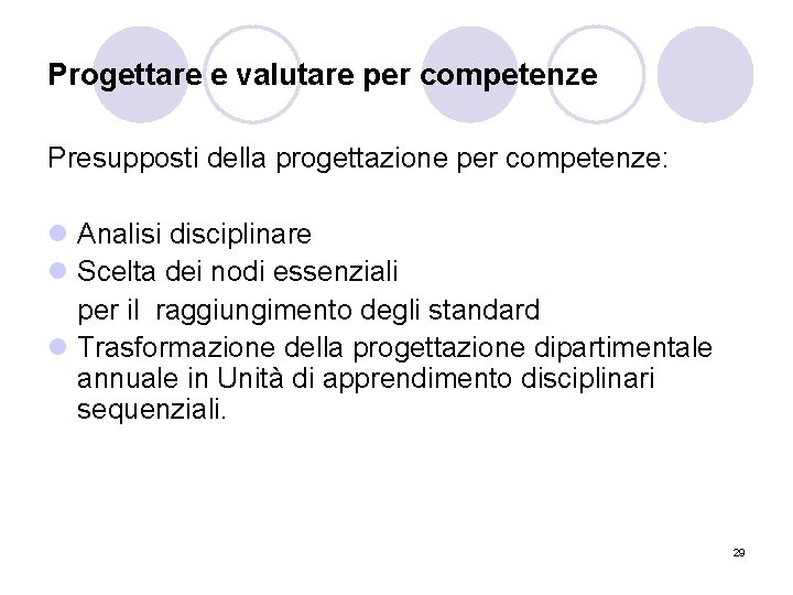 Progettare e valutare per competenze Presupposti della progettazione per competenze: l Analisi disciplinare l