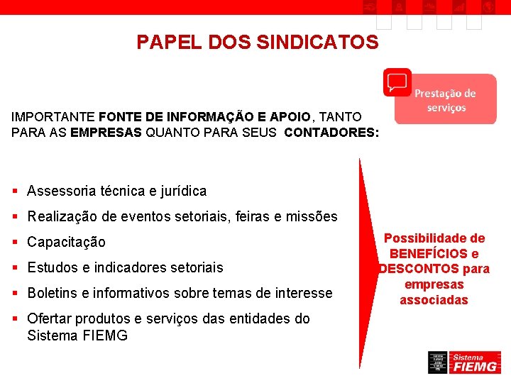 PAPEL DOS SINDICATOS IMPORTANTE FONTE DE INFORMAÇÃO E APOIO, TANTO PARA AS EMPRESAS QUANTO