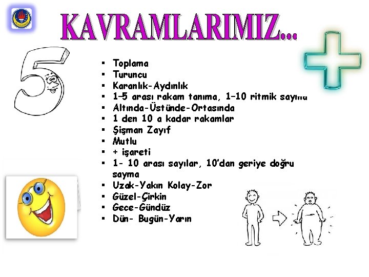 § § § § Toplama Turuncu Karanlık-Aydınlık 1– 5 arası rakam tanıma, 1– 10