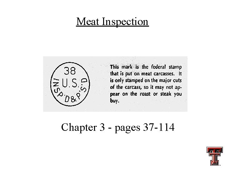 Meat Inspection Chapter 3 - pages 37 -114 