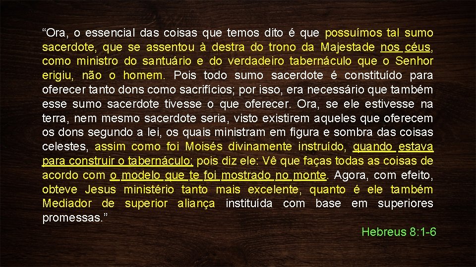 “Ora, o essencial das coisas que temos dito é que possuímos tal sumo sacerdote,