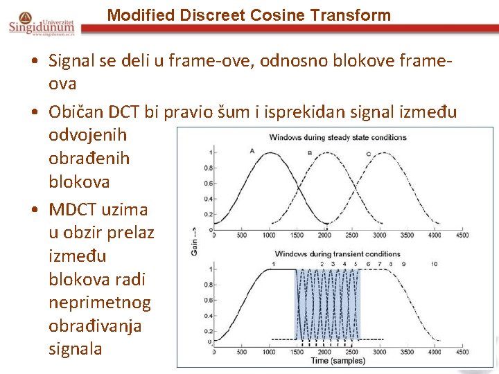 Modified Discreet Cosine Transform • Signal se deli u frame-ove, odnosno blokove frameova •