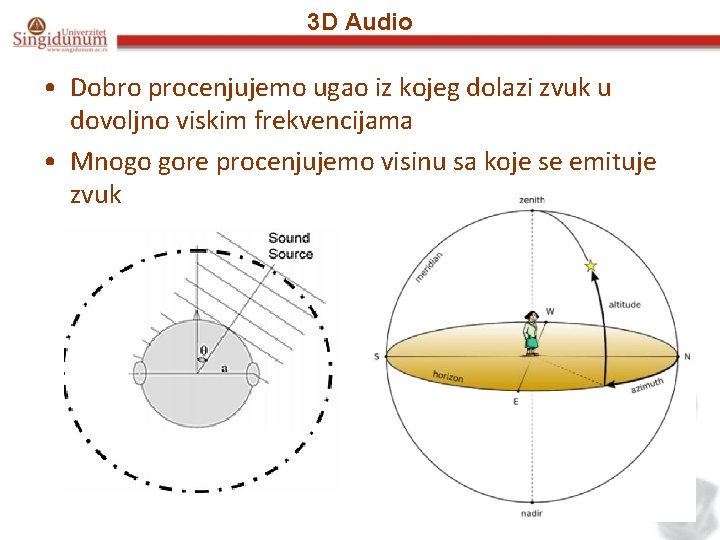 3 D Audio • Dobro procenjujemo ugao iz kojeg dolazi zvuk u dovoljno viskim