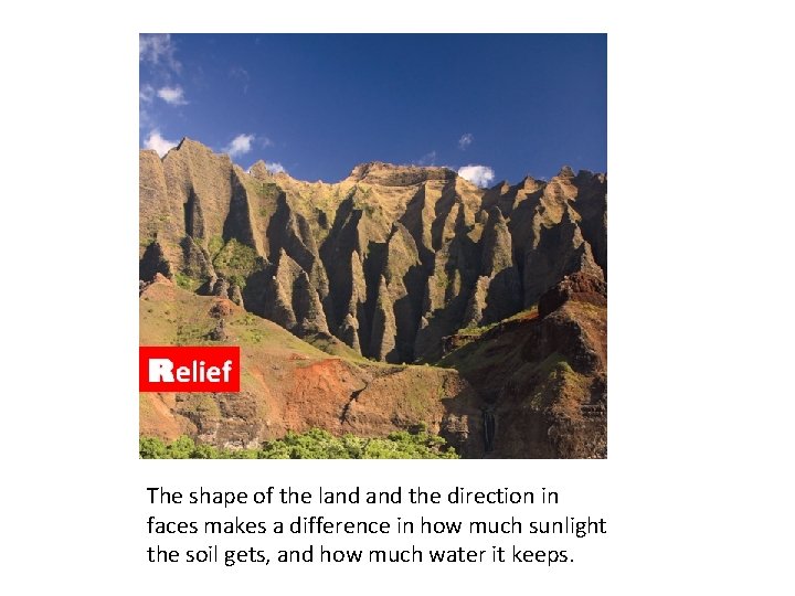 The shape of the land the direction in faces makes a difference in how The shape of the land the direction in faces makes a difference in how