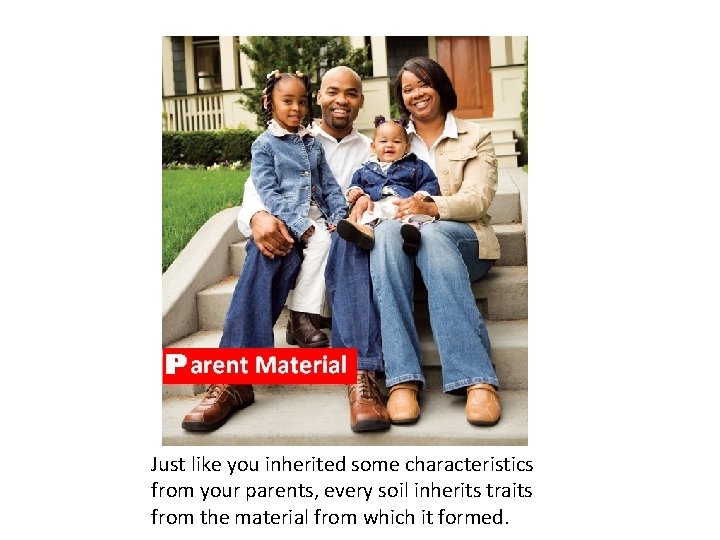 Just like you inherited some characteristics from your parents, every soil inherits traits from Just like you inherited some characteristics from your parents, every soil inherits traits from