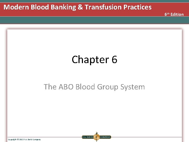 Modern Blood Banking & Transfusion Practices Chapter 6 The ABO Blood Group System Copyright
