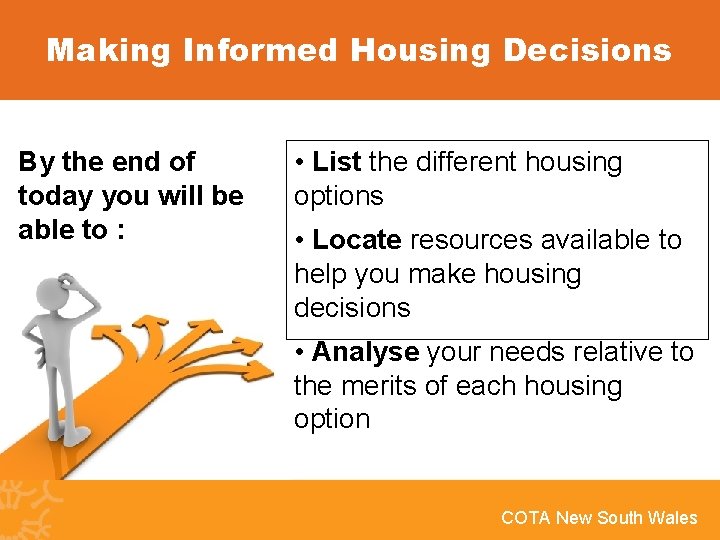 Making Informed Housing Decisions By the end of today you will be able to