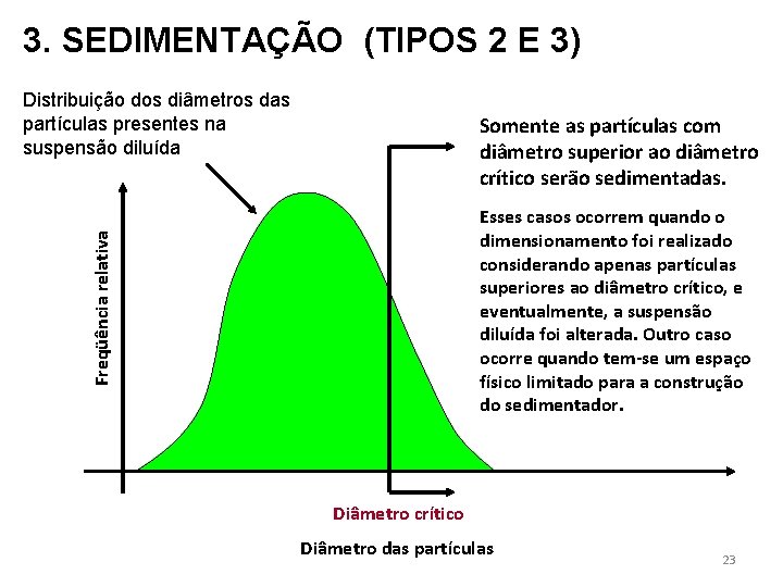 3. SEDIMENTAÇÃO (TIPOS 2 E 3) Distribuição dos diâmetros das partículas presentes na suspensão 3. SEDIMENTAÇÃO (TIPOS 2 E 3) Distribuição dos diâmetros das partículas presentes na suspensão