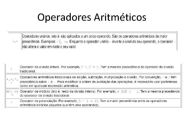 Operadores Aritméticos 