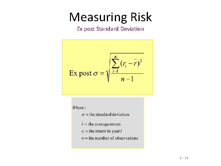 Measuring Risk Ex post Standard Deviation [8 -7] 8 - 24 