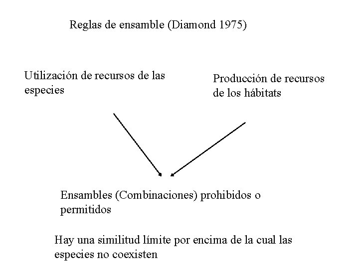 Reglas de ensamble (Diamond 1975) Utilización de recursos de las especies Producción de recursos