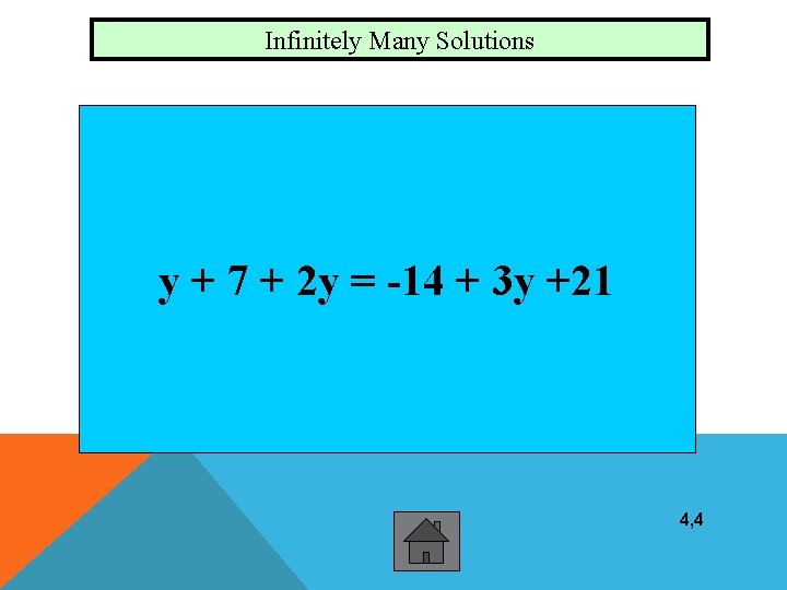 Infinitely Many Solutions y + 7 + 2 y = -14 + 3 y