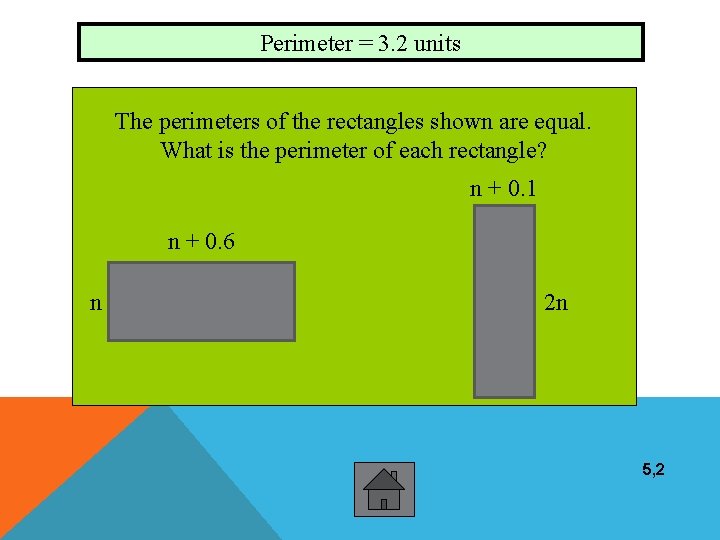 Perimeter = 3. 2 units The perimeters of the rectangles shown are equal. What