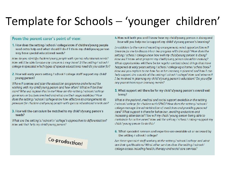 Template for Schools – ‘younger children’ Co-produ ction! 