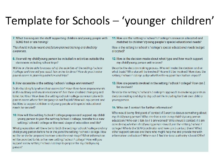 Template for Schools – ‘younger children’ 