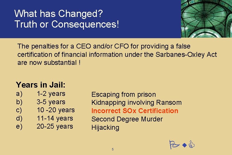 What has Changed? Truth or Consequences! The penalties for a CEO and/or CFO for What has Changed? Truth or Consequences! The penalties for a CEO and/or CFO for