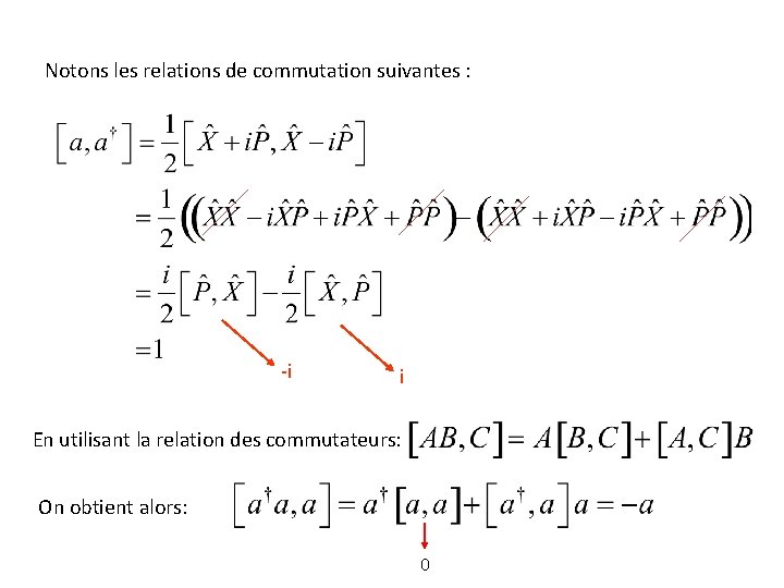 Notons les relations de commutation suivantes : -i i En utilisant la relation des