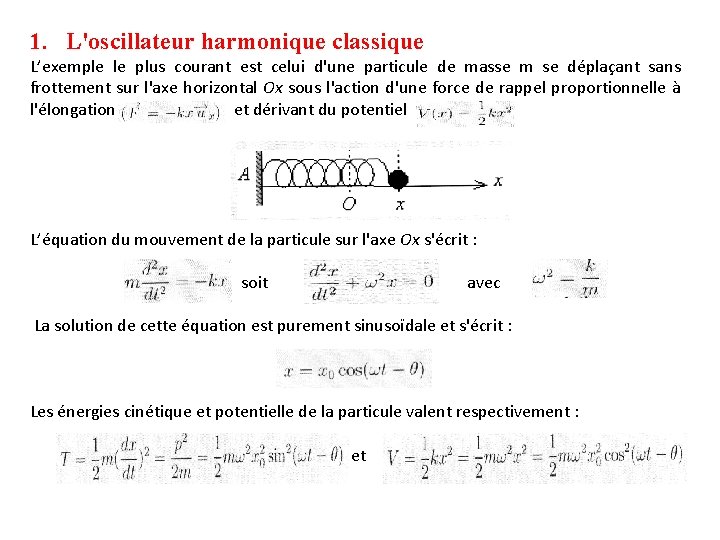 1. L'oscillateur harmonique classique L’exemple le plus courant est celui d'une particule de masse