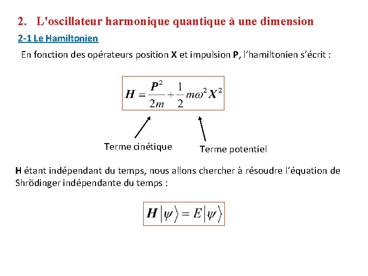 2. L'oscillateur harmonique quantique à une dimension 2 -1 Le Hamiltonien En fonction des
