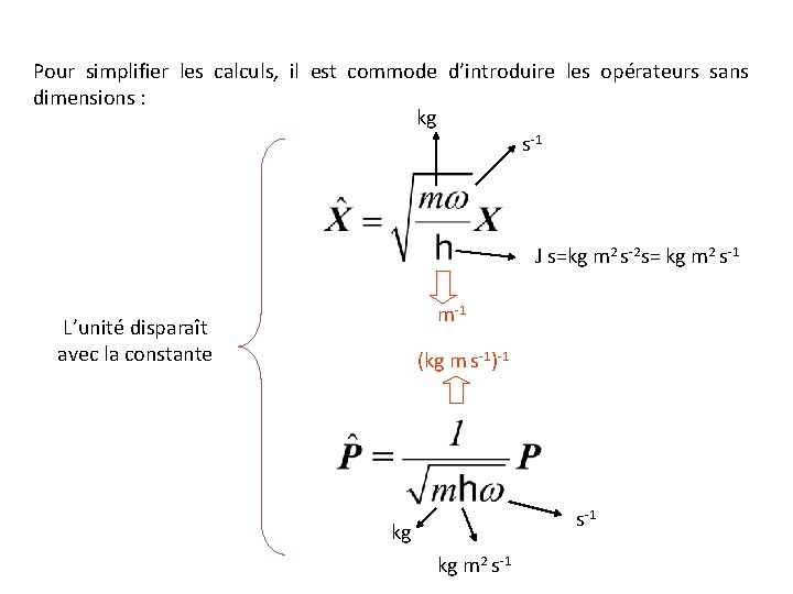 Pour simplifier les calculs, il est commode d’introduire les opérateurs sans dimensions : kg
