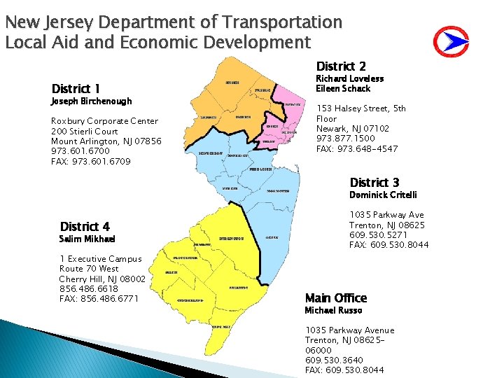 New Jersey Department of Transportation Local Aid and Economic Development District 2 District 1