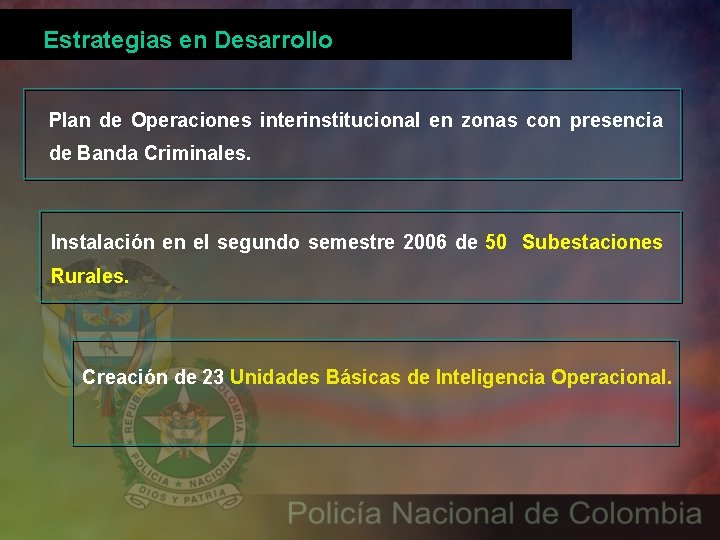 Estrategias en Desarrollo Plan de Operaciones interinstitucional en zonas con presencia de Banda Criminales.