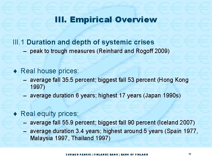 III. Empirical Overview III. 1 Duration and depth of systemic crises – peak to III. Empirical Overview III. 1 Duration and depth of systemic crises – peak to