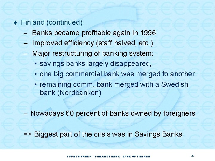 ¨ Finland (continued) – Banks became profitable again in 1996 – Improved efficiency (staff ¨ Finland (continued) – Banks became profitable again in 1996 – Improved efficiency (staff