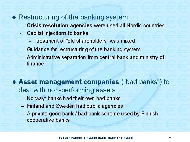¨ Restructuring of the banking system - Crisis resolution agencies were used all Nordic ¨ Restructuring of the banking system - Crisis resolution agencies were used all Nordic