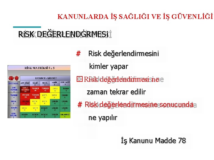 KANUNLARDA İŞ SAĞLIĞI VE İŞ GÜVENLİĞİ Ri. SK DEĞERLENDĠRMESi # Risk değerlendirmesini kimler yapar