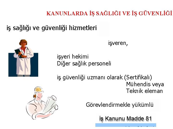 KANUNLARDA İŞ SAĞLIĞI VE İŞ GÜVENLİĞİ iş sağlığı ve güvenliği hizmetleri işveren, işyeri hekimi