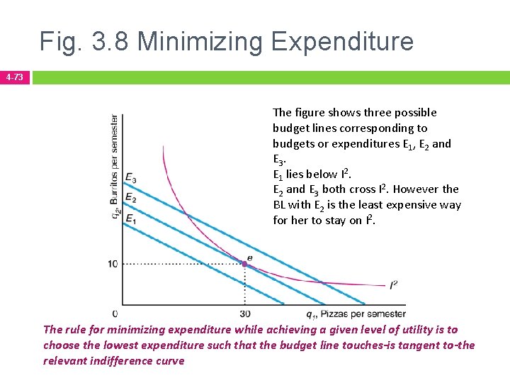 Fig. 3. 8 Minimizing Expenditure 4 -73 The figure shows three possible budget lines