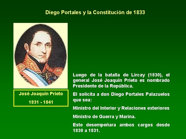 Diego Portales y la Constitución de 1833 Luego de la batalla de Lircay (1830),