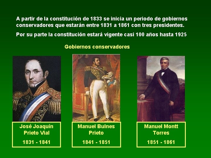 A partir de la constitución de 1833 se inicia un periodo de gobiernos conservadores
