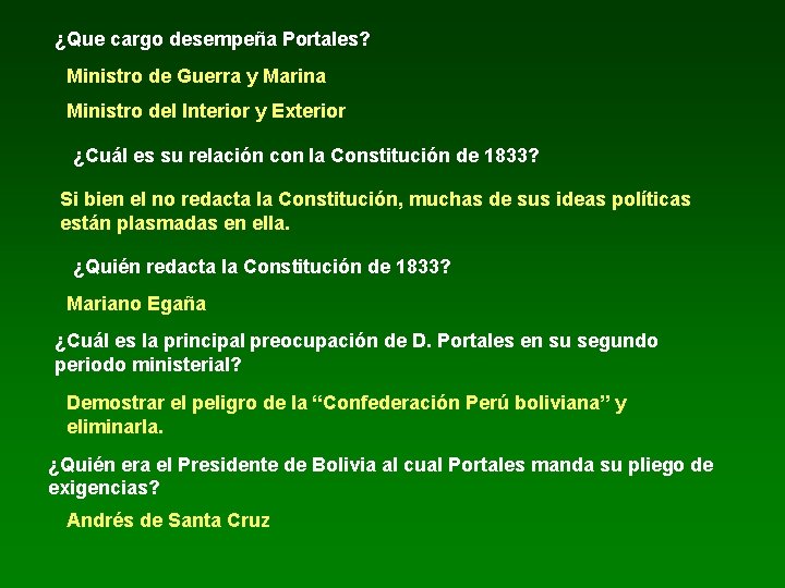 ¿Que cargo desempeña Portales? Ministro de Guerra y Marina Ministro del Interior y Exterior