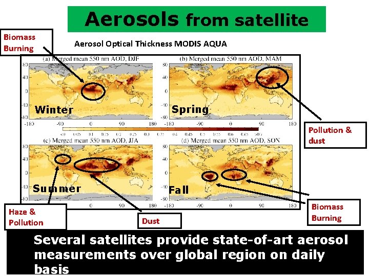 Aerosols from satellite Biomass Burning Aerosol Optical Thickness MODIS AQUA Spring Winter Pollution &