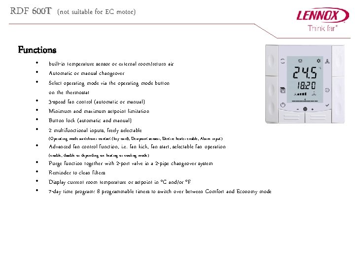 RDF 600 T (not suitable for EC motor) Functions • • • built-in temperature