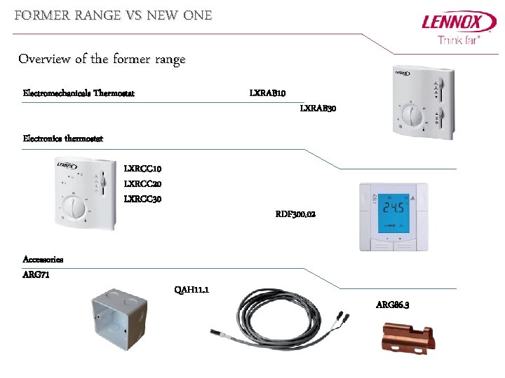 FORMER RANGE VS NEW ONE Overview of the former range Electromechanicals Thermostat LXRAB 10