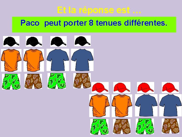 Et la réponse est … Paco peut porter 8 tenues différentes. Et la réponse est … Paco peut porter 8 tenues différentes.