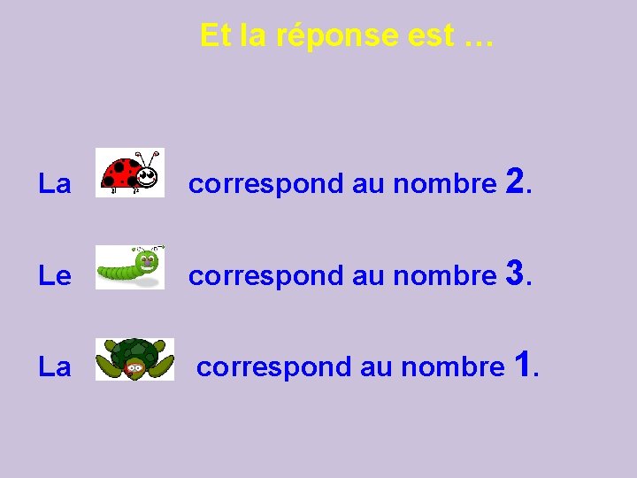 Et la réponse est … La correspond au nombre 2. Le correspond au nombre Et la réponse est … La correspond au nombre 2. Le correspond au nombre