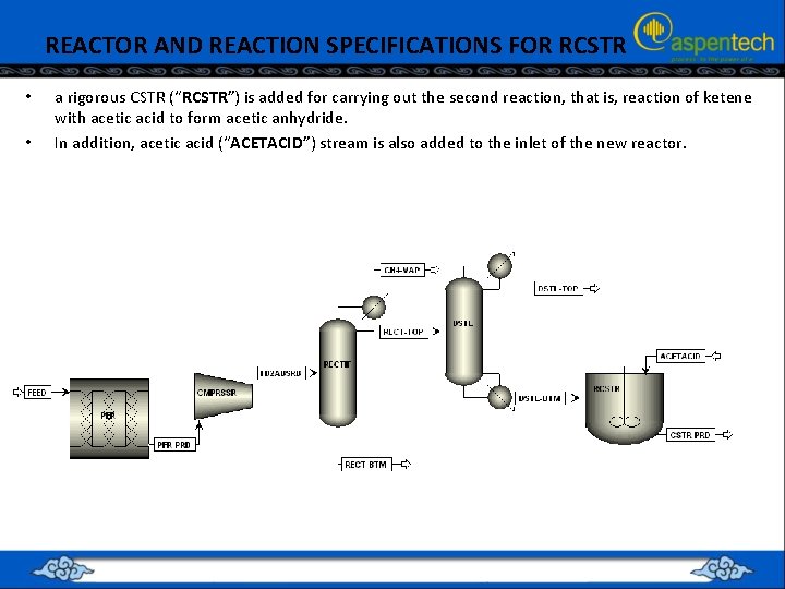 REACTOR AND REACTION SPECIFICATIONS FOR RCSTR • • a rigorous CSTR (“RCSTR”) is added