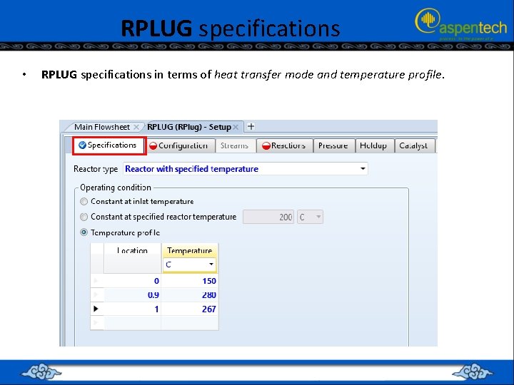 RPLUG specifications • RPLUG specifications in terms of heat transfer mode and temperature profile.