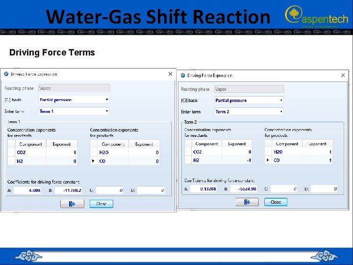 Water-Gas Shift Reaction Driving Force Terms 