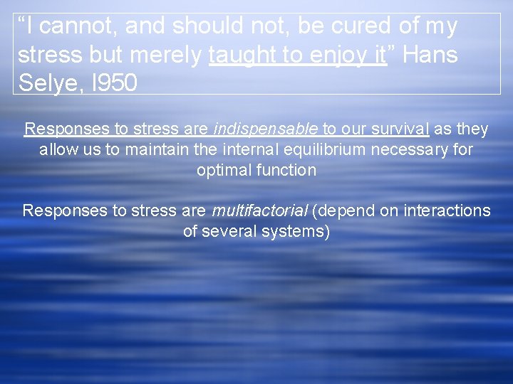 “I cannot, and should not, be cured of my stress but merely taught to