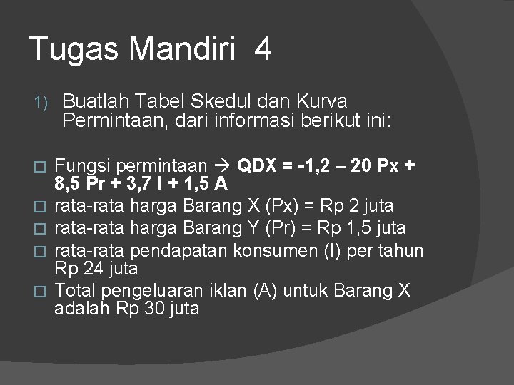 Tugas Mandiri 4 1) � � � Buatlah Tabel Skedul dan Kurva Permintaan, dari