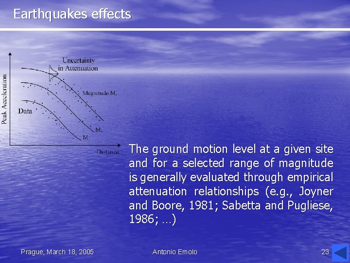 Earthquakes effects The ground motion level at a given site and for a selected